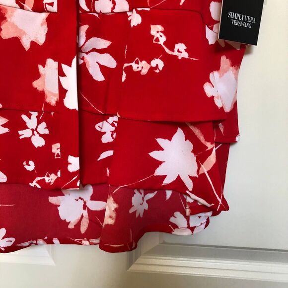 SIMPLE VERA WOMEN'S SIZE X SMALL BLOUSE SLEEVELES RED WITH WHITE FLOWERS - Picture 8 of 8